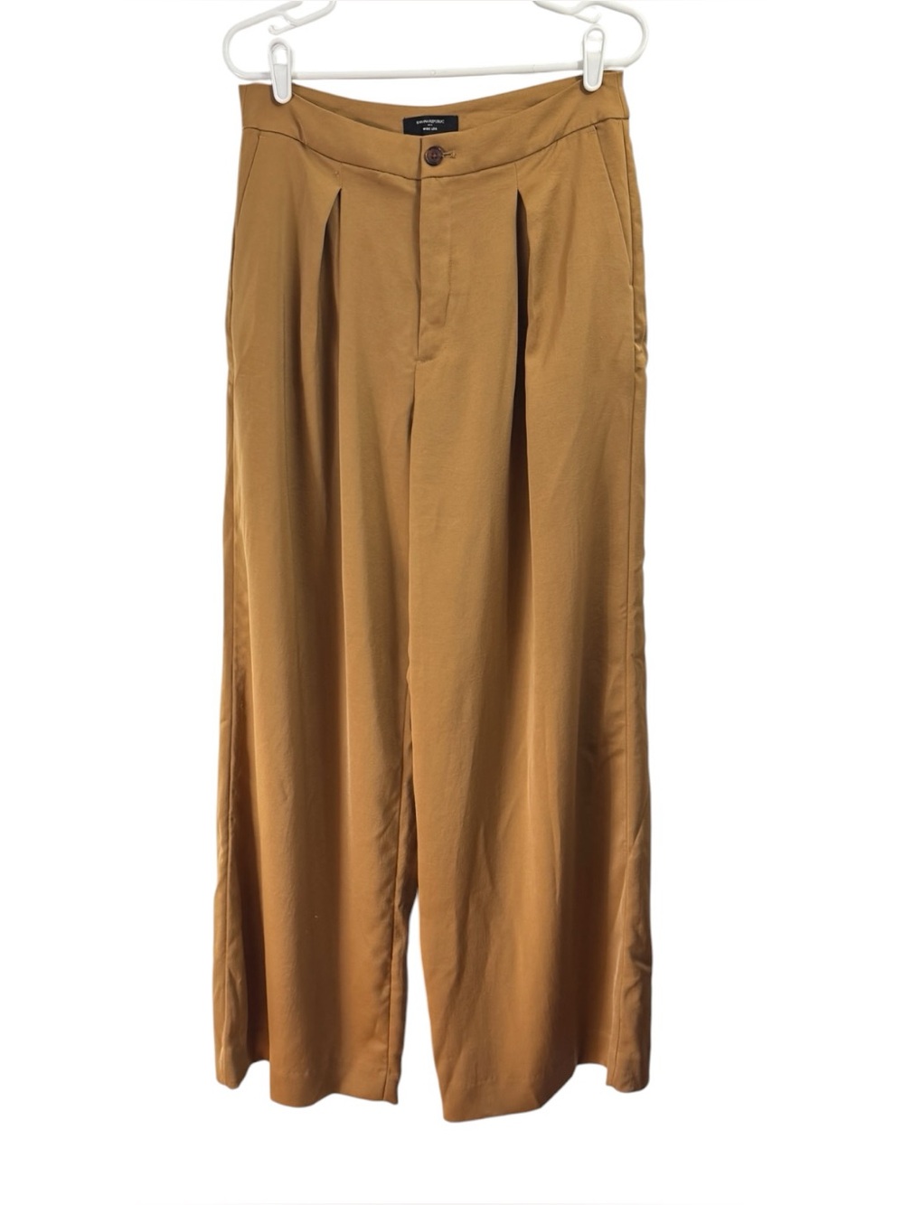 Banana Republic Wide Leg Trousers Size 8 Tan Excellent Silky Pleated 851152